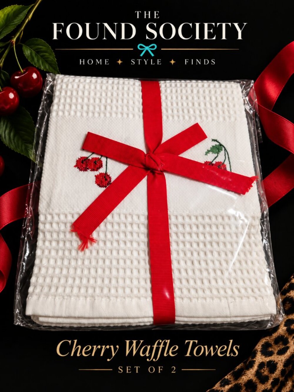 Cherry Waffle Kitchen Towels Set of 2 NIP Williams Sonoma Purchase